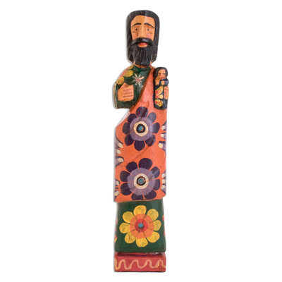 Floral Wood Statuette of Saint Joseph from Guatemala
