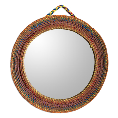 Colorful Round Wall Mirror Framed with Pine Needles