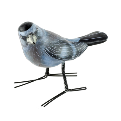 Guatemalan Handcrafted Posable Ceramic Catbird Figurine