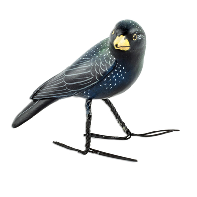 Guatemalan Handcrafted Posable Ceramic Starling Figurine
