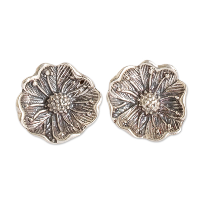 Wildflower Sterling Silver Button Earrings