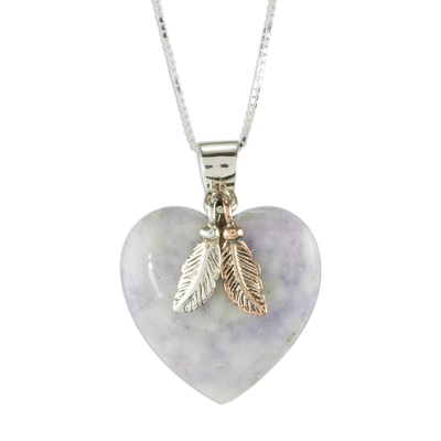 Natural Lavender Jade and Sterling Silver Heart Necklace