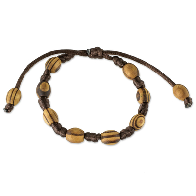Handcrafted Brown Macrame Bracelet with Parota Wood Beads