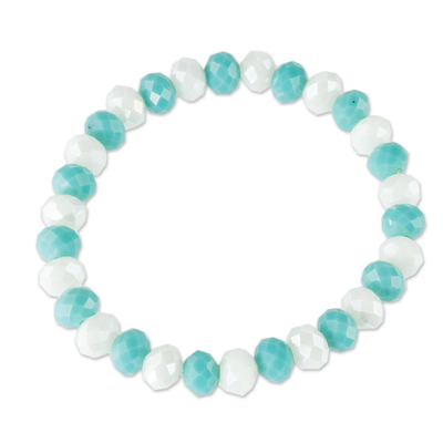 Handcrafted White and Sky Blue Crystal Stretch Bracelet
