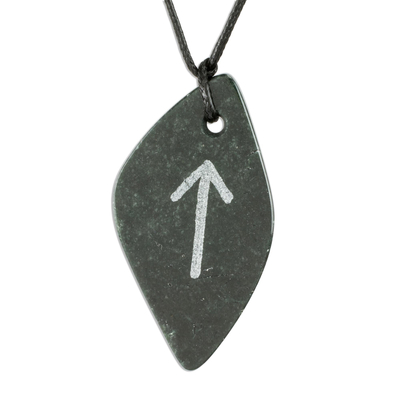 Unisex Jade Pendant Necklace with Tiwaz Rune