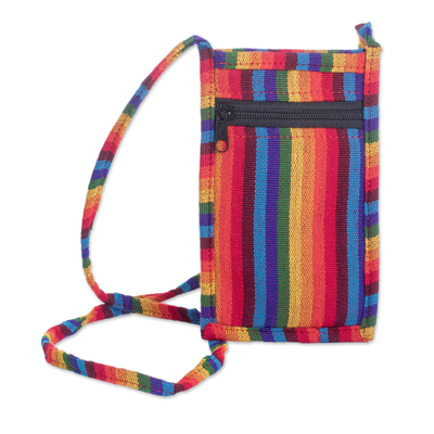 Multicolored Hand Woven Cotton Cell Phone Sling Bag