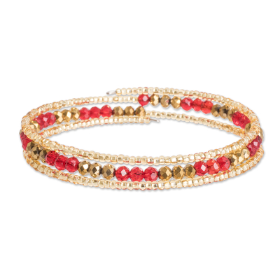 Red and Gold Beaded Handmade Wrap Bracelet