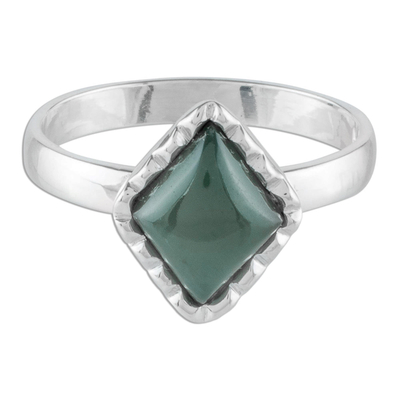 Sterling Silver Ring with a Princess Green Jade Diamond