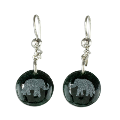 Sterling Silver and Jade Elephant Dangle Earrings