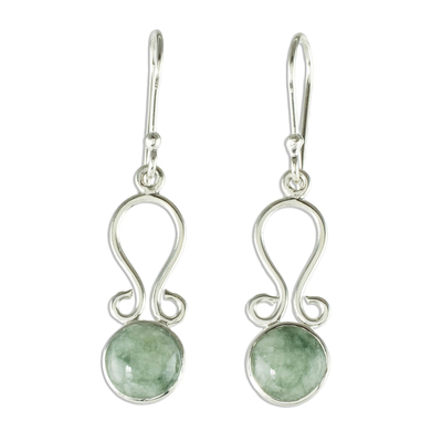 Polished Silver and Light Green Jade Earrings