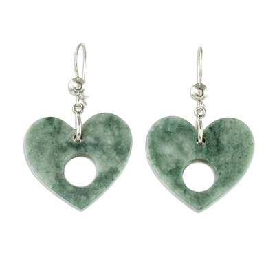 Heart-Shaped Green Jade Dangle Earrings