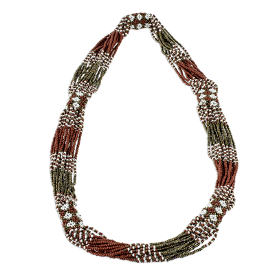 Glass Beaded Torsade Necklace in Terracotta and Bronze