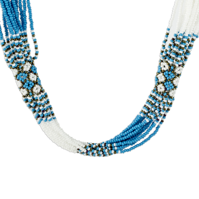 Handmade Turquoise and White Beaded Necklace