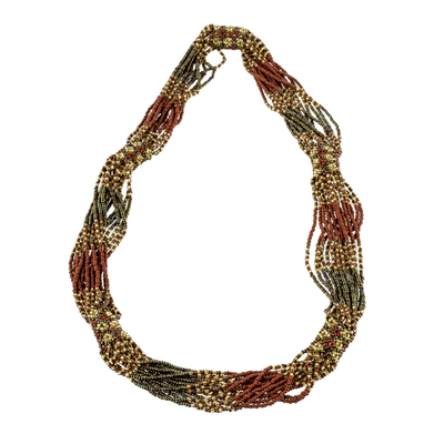 Beaded Long Necklace in Gold and Bronze