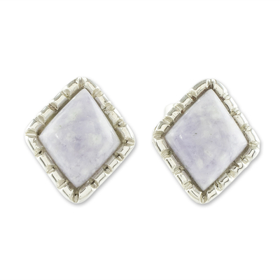 Diamond-Shaped Lilac Jade Stud Earrings