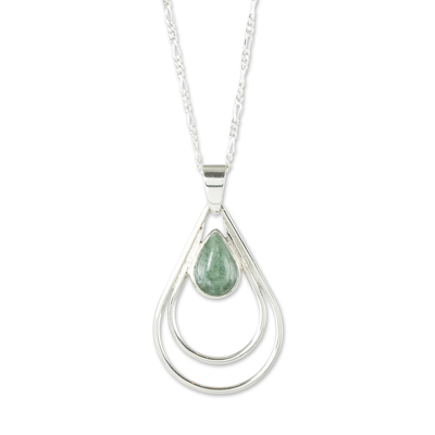 Green Jade and Sterling Silver Teardrop Pendant Necklace