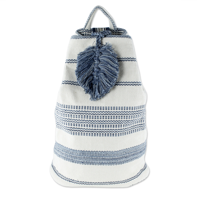 Blue and Off-White Cotton Shoulder Bag (15 Inch)
