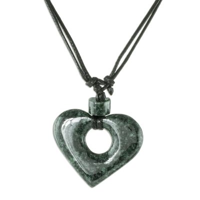 Guatemalan Natural Dark Green Jade Heart Pendant Necklace
