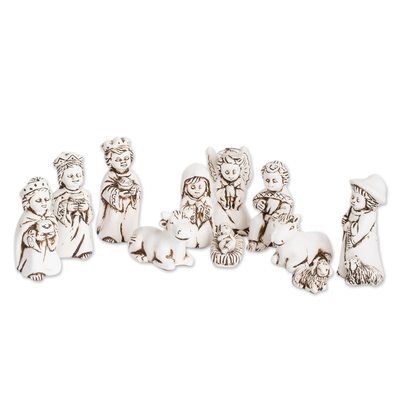 Antique Style White Ceramic Nativity Scene (11 Pieces)