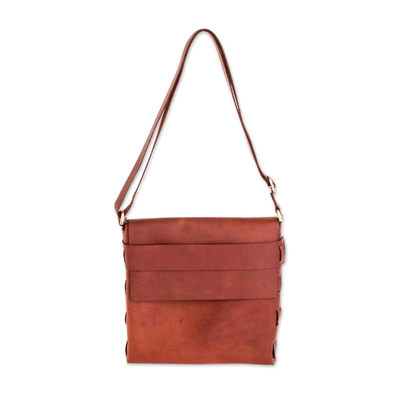 Brown Leather Messenger Bag from Guatemala