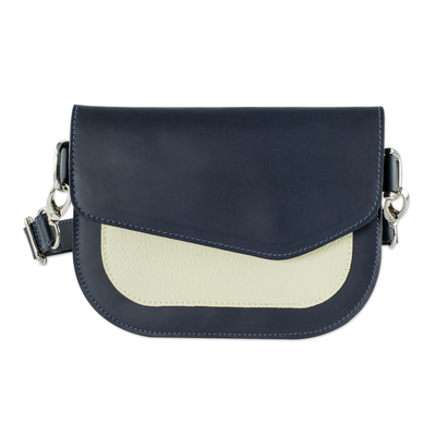 Compact Navy and Ivory Leather Shoulder Bag