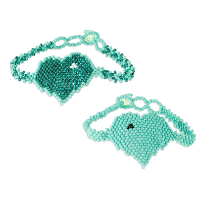 Artisan Crafted Beaded Heart Friendship Bracelets, (Pair)
