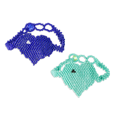 Blue and Aqua Glass Beaded Friendship Bracelets (Pair)