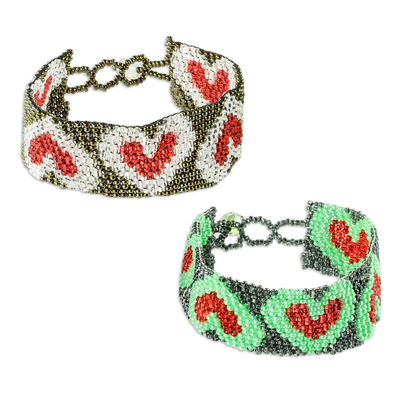 Adjustable Beaded Heart Motif Friendship Bracelets (Pair)
