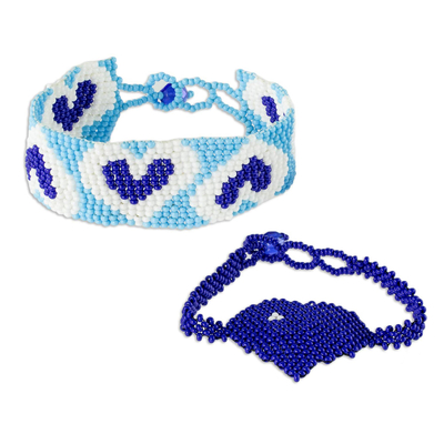 Blue Heart Motif Beaded Friendship Bracelets (Pair)