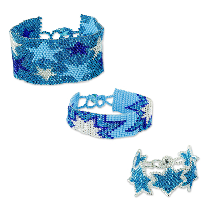 Turquoise Star Motif Beaded Friendship Bracelets (Set of 3)