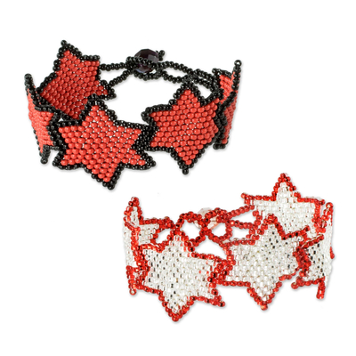 Star-Themed Red Beaded Friendship Bracelets (Pair)