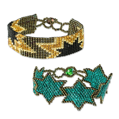 2 Hand Crafted Star Motif Glass Bead Friendship Bracelets