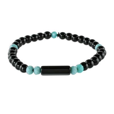 Unisex Beaded Onyx Bracelet with Crystal Accents