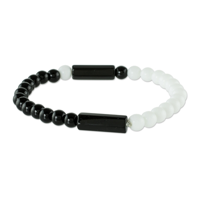 Unisex Crystal and Black Onyx Stretch Bracelet