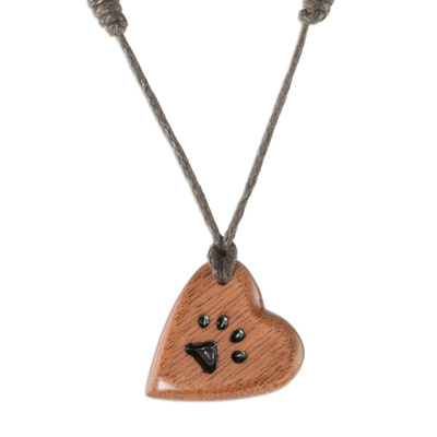 Wood Paw Print Heart Necklace