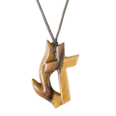 Unisex Wood Cross Pendant Necklace