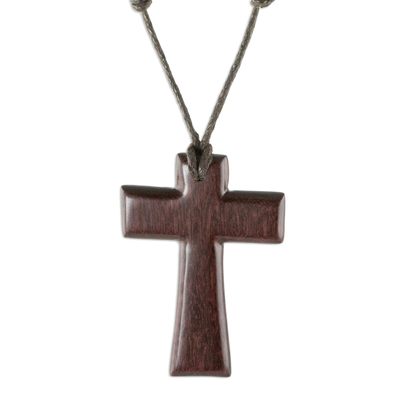 Carved Wood Cross Necklace