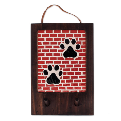 Glass Mosaic Dog Paw Key Hanger from Costa Rica
