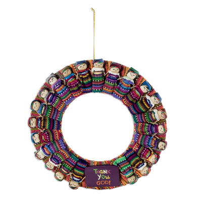Hand-Loomed Cotton Worry Doll Wreath From Guatemala