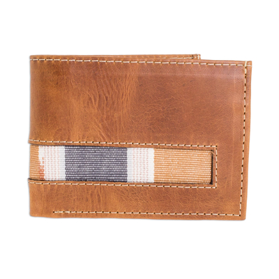 Bifold Wallet in Brown Leather and Cotton