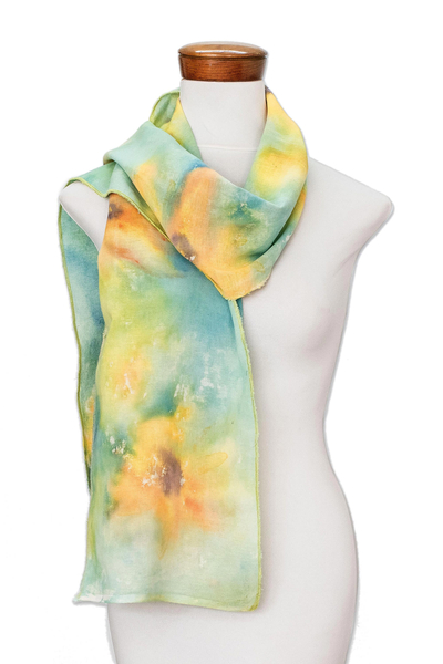 Hand-painted Floral Cotton Scarf from Costa Rica