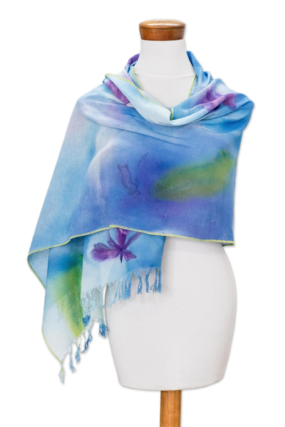 Hand-painted Floral Cotton Shawl from Costa Rica