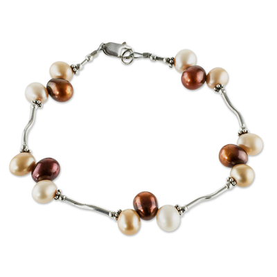 Link Bracelet with Cultured Pearls
