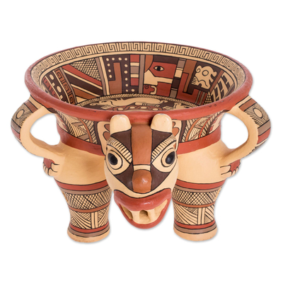 Pre-Hispanic Style Jaguar Ceramic Ceremonial Vessel