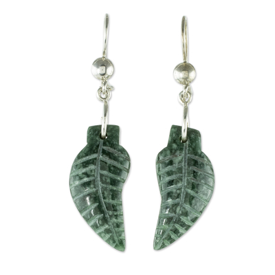 Carved Jade Leaf Earrings