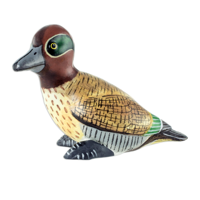 Hand-painted Ceramic Duck Patio Sculpture From Guatemala