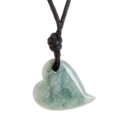 Jade Heart Pendant Necklace in Apple Green from Guatemala
