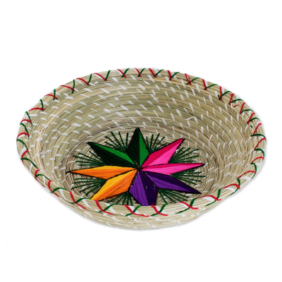 Rainbow Star Natural Fiber Decorative Basket from Guatemala