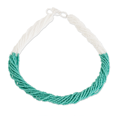 Turquoise Glass Bead Rope Necklace from Guatemala
