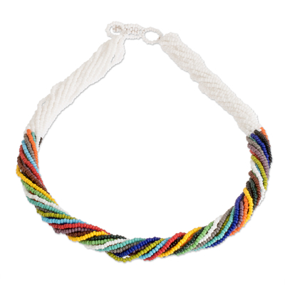 Colorful Glass Beaded Torsade Necklace from Guatemala